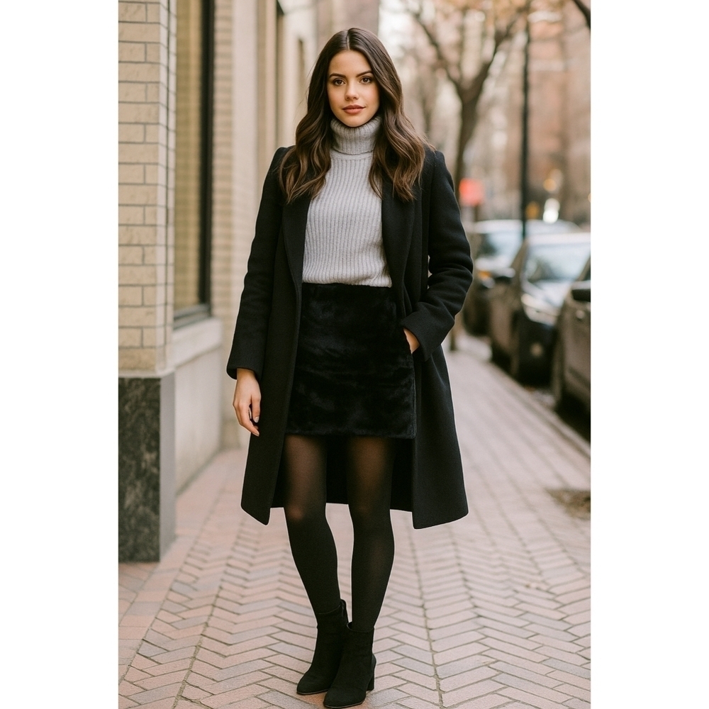 Pink Tartan Black Faux Fur Mini Skirt